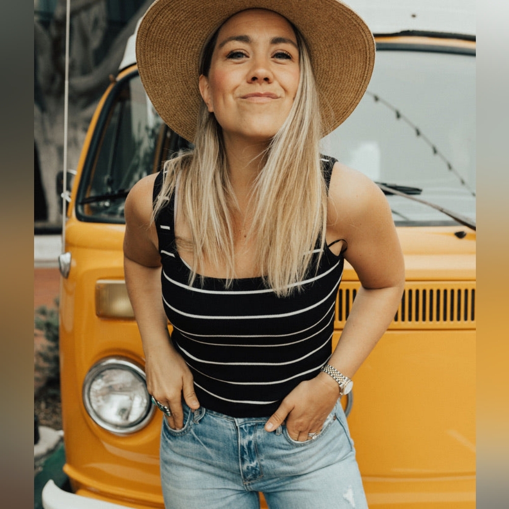 Carly Jean Los Angeles Black and White Striped Tank Top